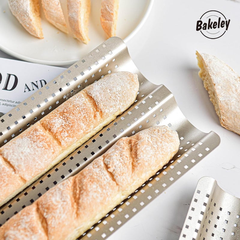 Bakeley French Baguette Bread Pan, Perforated 2 Loaves Baguette Baking Pan, 14.75" x 9.45", Non-Stick Ultra-Ventilate French Bagette Bread Pan for Oven Baking (Champagne Gold) - Image 5